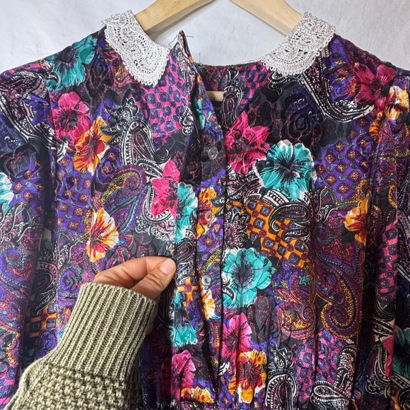 VNTG Cottage Core Lace Collar Midi Housewives Dress - Sz 10 - Picture 4 of 10